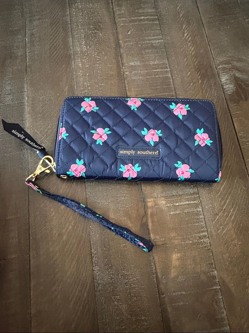 Simply Southern Navy Quilted Floral Wristlet Card Holder